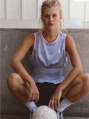 FREE PEOPLE Movement Smocked Waist Athletic Tank with Red Trim